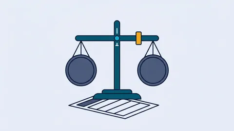Balance beam with an empty pan over a blank document