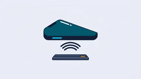 Phone above a reader plate with three contactless arcs