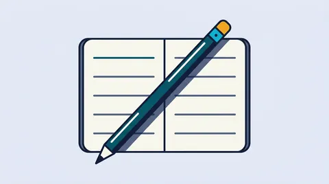 Pencil lying across an open notebook with blank ruled lines