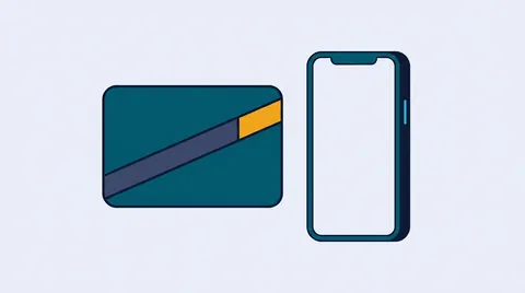 Account card crossed by a bar, a blank phone standing apart