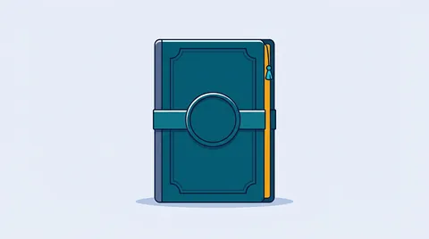 Upright statute book with a teal band and a plain crest disc