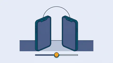 Two blank phones joined by an arc over one slider