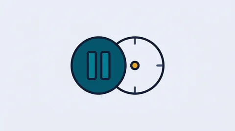 Pause disc beside a plain clock face without digits